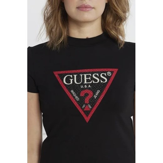 Czarna bluzka damska Guess z okrągłym dekoltem 