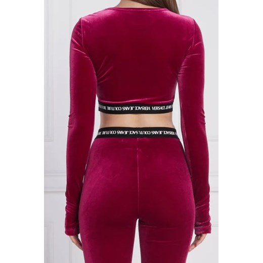 Bluzka damska Versace Jeans z elastanu czerwona z długim rękawem z okrągłym dekoltem
