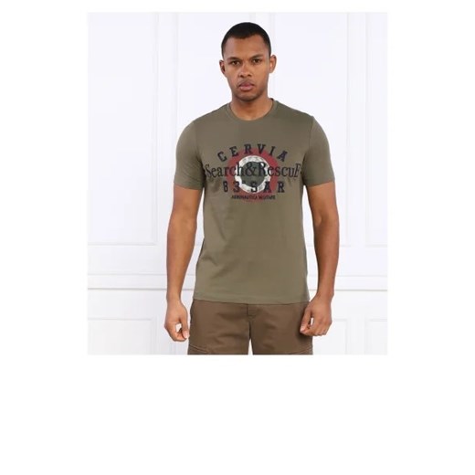 Zielony t-shirt męski Aeronautica Militare z krótkim rękawem 