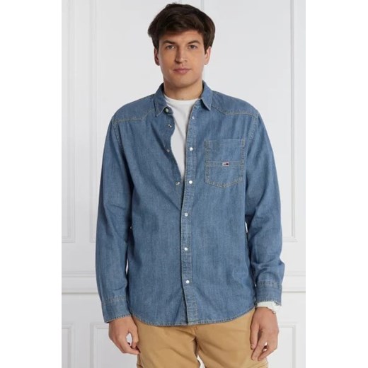 Koszula męska niebieska Tommy Jeans na wiosnę z długim rękawem 