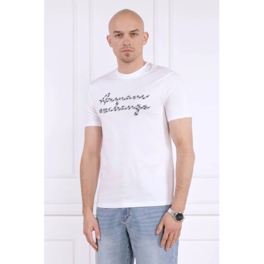 T-shirt męski Armani Exchange młodzieżowy biały z krótkimi rękawami