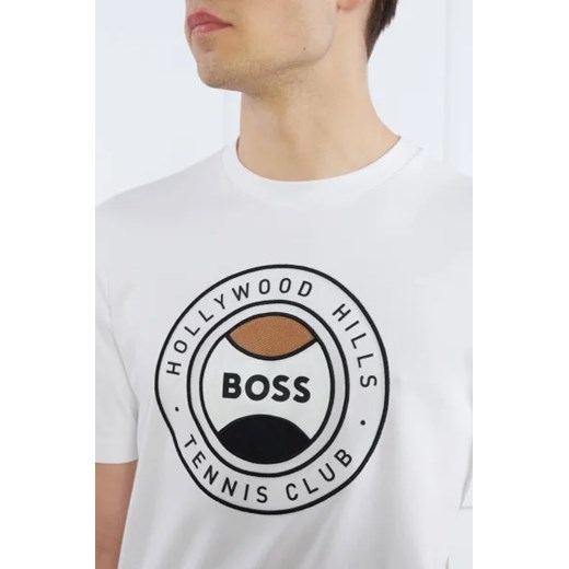 T-shirt męski biały BOSS HUGO z napisami z elastanu 