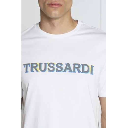 T-shirt męski biały Trussardi bawełniany z krótkim rękawem 
