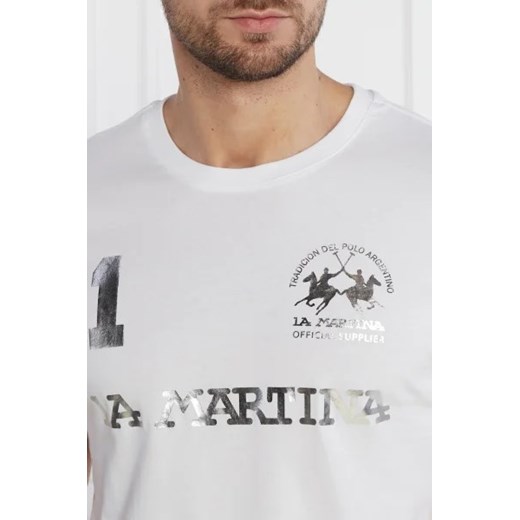 T-shirt męski La Martina z napisami biały bawełniany 