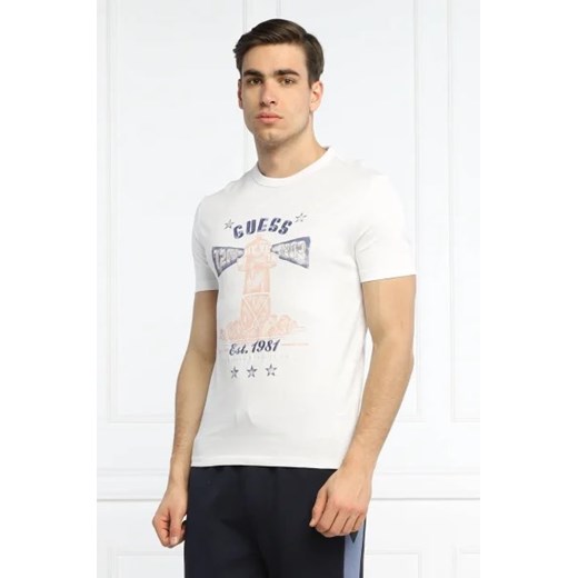 T-shirt męski Guess na wiosnę biały z krótkim rękawem