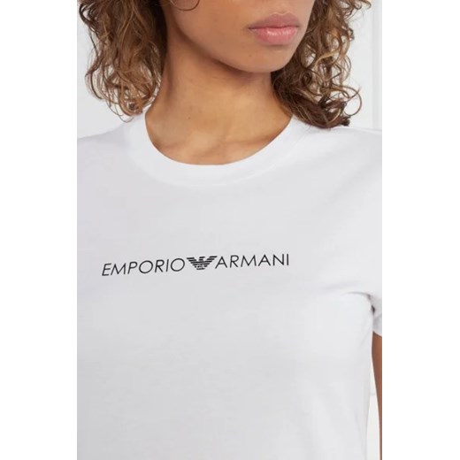 Bluzka damska Emporio Armani biała na wiosnę z napisami z krótkim rękawem z okrągłym dekoltem 