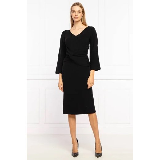 Sukienka Emporio Armani midi z długimi rękawami z dekoltem v