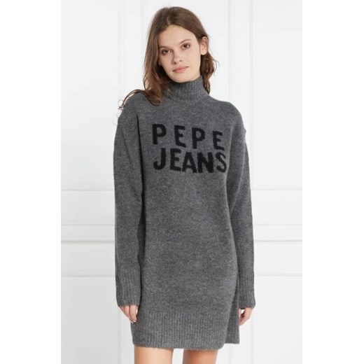 Sukienka Pepe Jeans z długim rękawem prosta z napisami wełniana 
