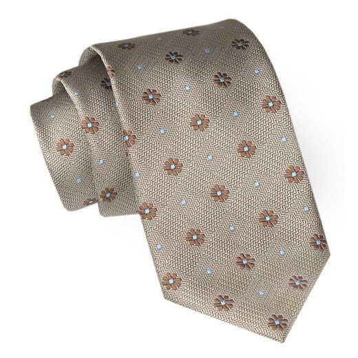 Męski Krawat Angelo di Monti - Beżowy w Drobne Kwiatki KRADM2076 ze sklepu JegoSzafa.pl w kategorii Krawaty - zdjęcie 164341125