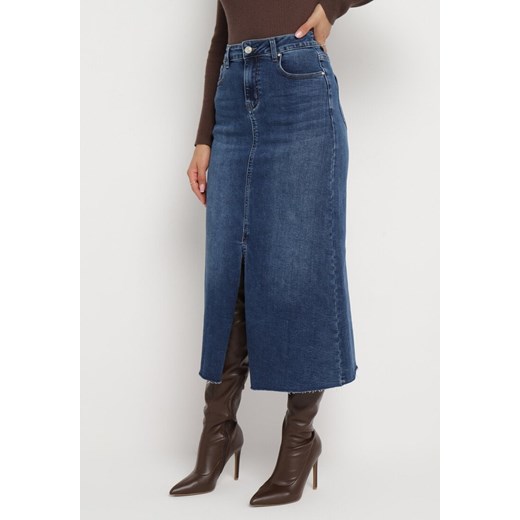 Granatowa Jeansowa Spódnica Maxi z Wysokim Stanem Nicyela ze sklepu Born2be Odzież w kategorii Spódnice - zdjęcie 164356065