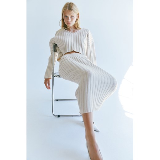 H & M - Spódnica z dzianiny w prążki - Beżowy H & M M H&M