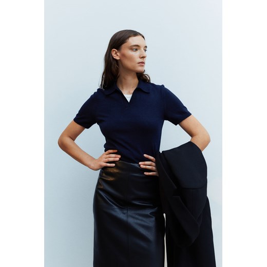 H & M - Dzianinowy top polo - Niebieski H & M S H&M