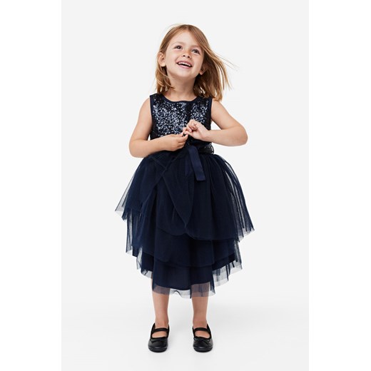 H & M - Tiulowa sukienka z cekinami - Niebieski H & M 98 (2-3Y) H&M