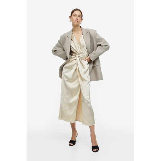 H & M - Drapowana sukienka satynowa - Beżowy H & M M H&M
