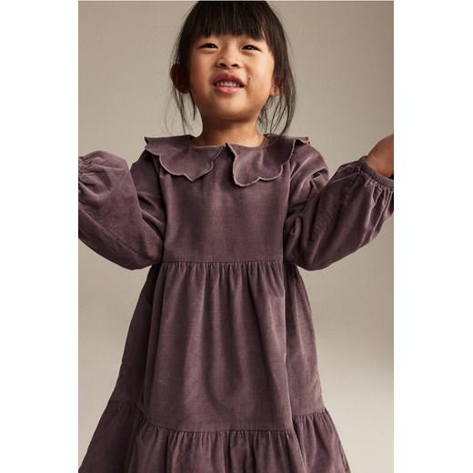 H & M - Sztruksowa sukienka z kołnierzykiem - Fioletowy H & M 140 (9-10Y) H&M