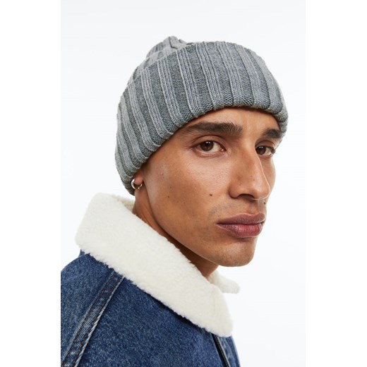 H & M - Czapka z dzianiny w prążki - Szary H & M ONESIZE H&M