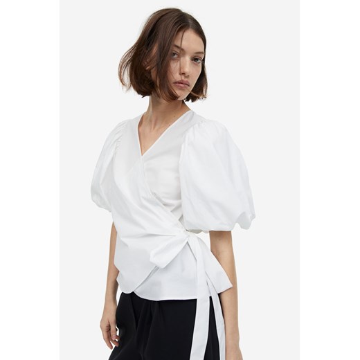 H & M - Kopertowa bluzka z baloniastym rękawem - Biały H & M S H&M