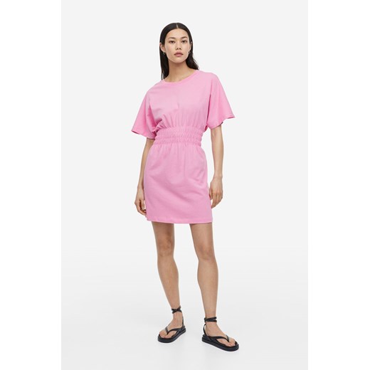 H & M - T-shirtowa sukienka z elastycznym marszczeniem - Różowy H & M L H&M
