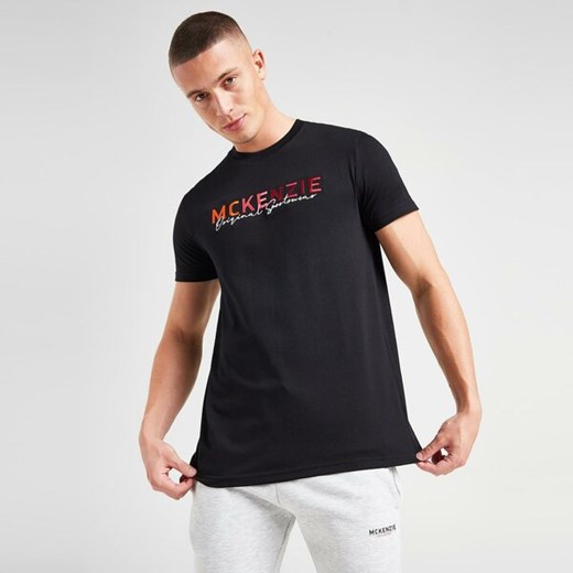T-shirt męski czarny Mckenzie z krótkim rękawem z napisami młodzieżowy 