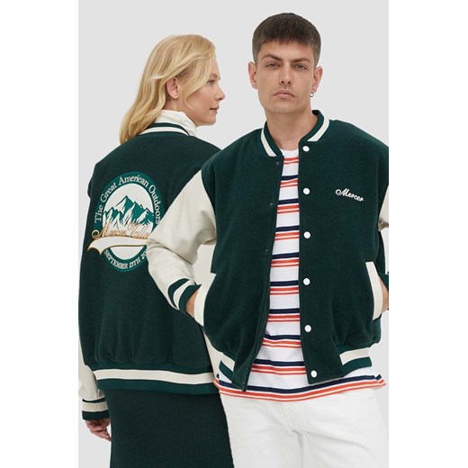 The Mercer Brand kurtka bomber wełniana kolor zielony przejściowa ze sklepu ANSWEAR.com w kategorii Kurtki męskie - zdjęcie 164426916