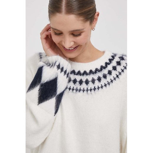 Tommy Hilfiger sweter z domieszką wełny damski kolor biały ciepły Tommy Hilfiger XS ANSWEAR.com