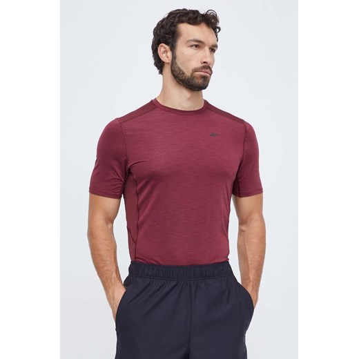 Reebok t-shirt treningowy kolor bordowy gładki ze sklepu ANSWEAR.com w kategorii T-shirty męskie - zdjęcie 164427889