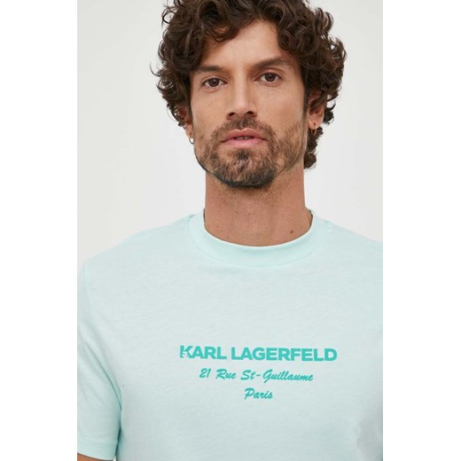 Karl Lagerfeld t-shirt męski kolor turkusowy z aplikacją ze sklepu ANSWEAR.com w kategorii T-shirty męskie - zdjęcie 164428007
