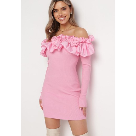 Różowa Sukienka Hiszpanka Mini z Falbankami Xerxeni ze sklepu Born2be Odzież w kategorii Sukienki - zdjęcie 164436179