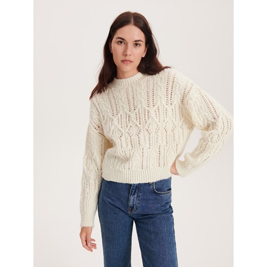 Reserved - Sweter z ozdobnym splotem - kremowy ze sklepu Reserved w kategorii Swetry damskie - zdjęcie 164436868