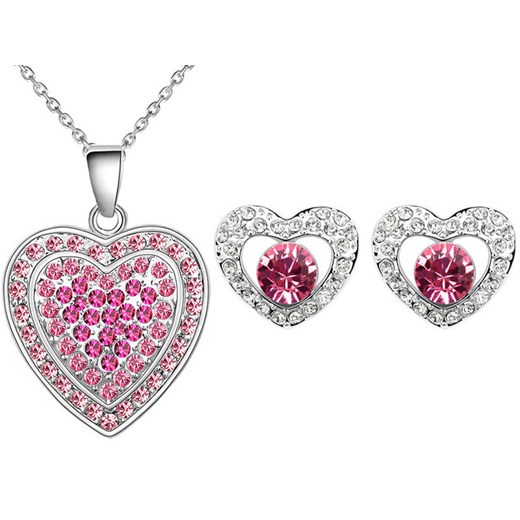 komplet biżuterii różowe serca z cyrkoniami Lovrin LOVRIN okazja