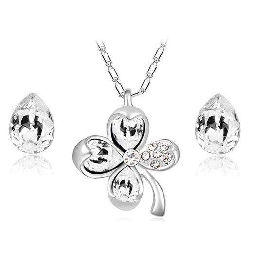 komplet biżuterii koniczynki białe cyrkonie kryształy Lovrin okazyjna cena LOVRIN