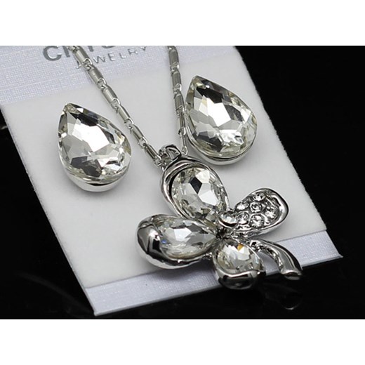 komplet biżuterii koniczynki białe cyrkonie kryształy Lovrin okazja LOVRIN