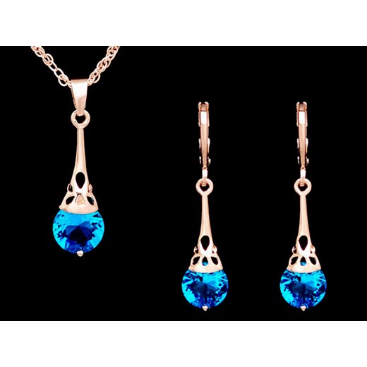 komplet biżuterii eleganckie błękitne cyrkonie łezki krople Lovrin LOVRIN okazyjna cena