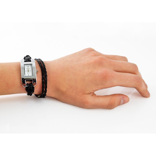czarny kwarcowy zegarek damski warkocz z eko skóry Lovrin LOVRIN