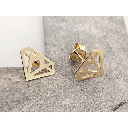 złote kolczyki 585 celebrytki origami diamenty Lovrin okazja LOVRIN
