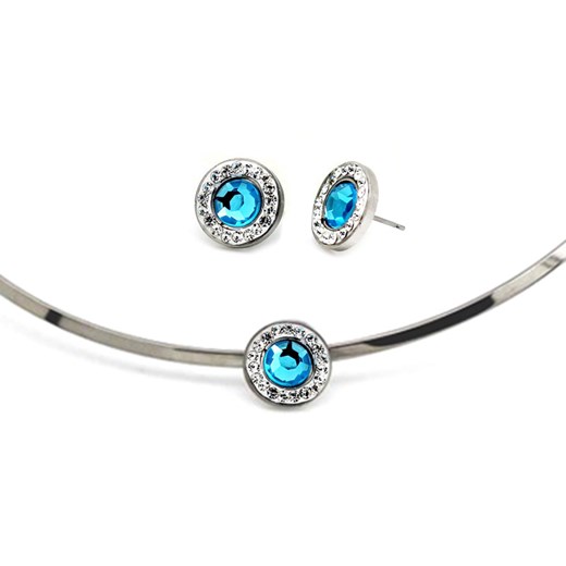 komplet biżuterii błękitne cyrkonie kryształy prezent Lovrin LOVRIN promocyjna cena