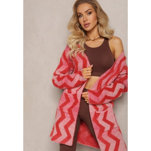 Czerwony Luźny Kardigan Niezapinany w Geometryczny Print Sheshy ze sklepu Renee odzież w kategorii Swetry damskie - zdjęcie 164499179