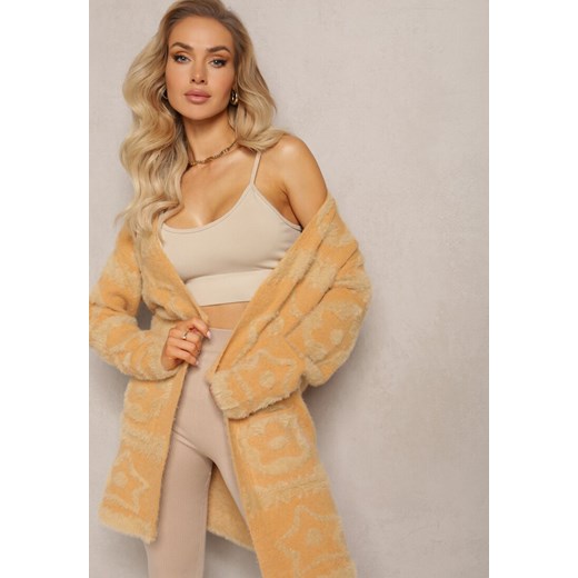 Brązowy Długi Kardigan Puszysty Aborra ze sklepu Renee odzież w kategorii Swetry damskie - zdjęcie 164499259