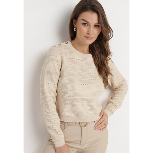 Beżowy Klasyczny Sweter z Napami Tavai ze sklepu Born2be Odzież w kategorii Swetry damskie - zdjęcie 164499309