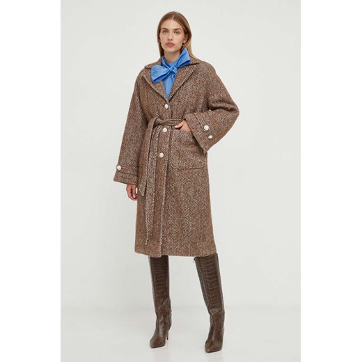 Custommade płaszcz z domieszką wełny kolor brązowy przejściowy oversize ze sklepu ANSWEAR.com w kategorii Płaszcze damskie - zdjęcie 164512805