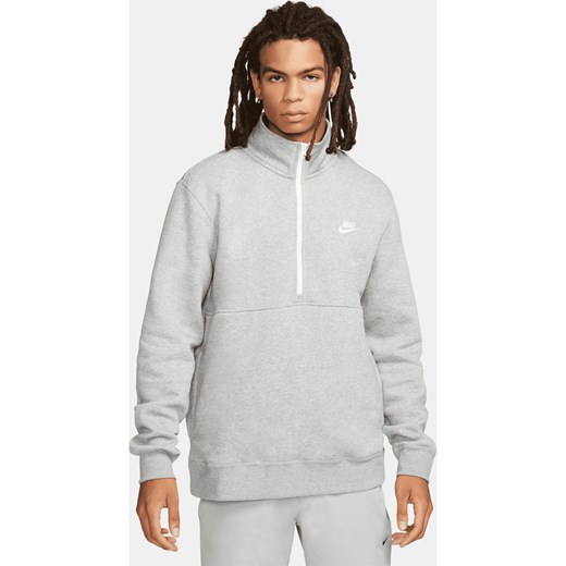Męska szczotkowana bluza z zamkiem 1/2 Nike Sportswear Club - Szary ze sklepu Nike poland w kategorii Bluzy męskie - zdjęcie 164516067