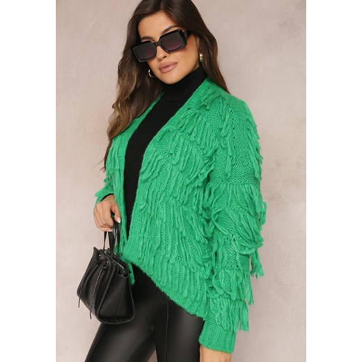 Zielony Niezapinany Kardigan z Frędzlami Segentri ze sklepu Renee odzież w kategorii Swetry damskie - zdjęcie 164526348