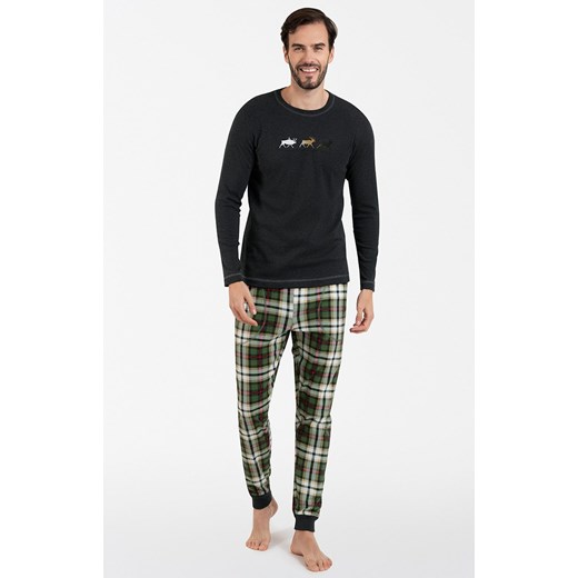Bawełniana piżama męska w kratę grafitowa Seward, Kolor grafitowy-wzór, Rozmiar M, Italian Fashion ze sklepu Intymna w kategorii Piżamy męskie - zdjęcie 164527435