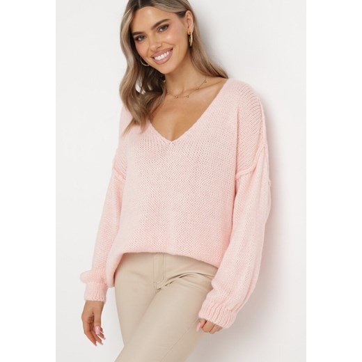 Różowy Sweter z Szerokimi Rękawami Armananis ze sklepu Born2be Odzież w kategorii Swetry damskie - zdjęcie 164529468