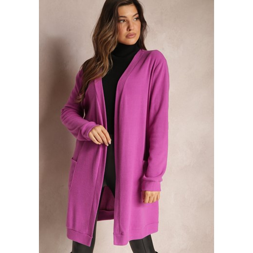 Fioletowy Długi Kardigan o Klasycznym Fasonie Sesunanis ze sklepu Renee odzież w kategorii Swetry damskie - zdjęcie 164530888
