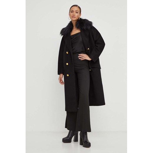 Elisabetta Franchi płaszcz wełniany kolor czarny przejściowy oversize ze sklepu ANSWEAR.com w kategorii Płaszcze damskie - zdjęcie 164539868