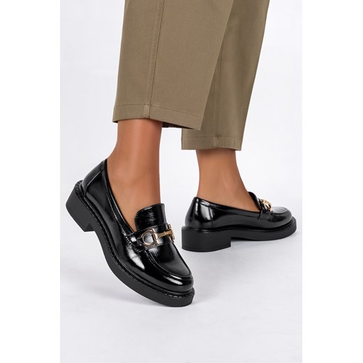 Mokasyny Sergio Leone czarne casual na płaskiej podeszwie 