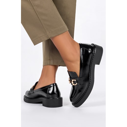 Mokasyny czarne Sergio Leone bez zapięcia na płaskiej podeszwie 