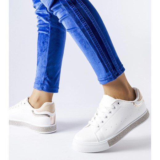 Biało-beżowe sneakersy z cyrkoniami Dina ze sklepu gemre w kategorii Trampki damskie - zdjęcie 164557537