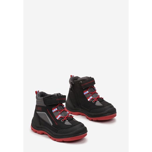 Born2be buty zimowe dziecięce czarne trapery skórzane 